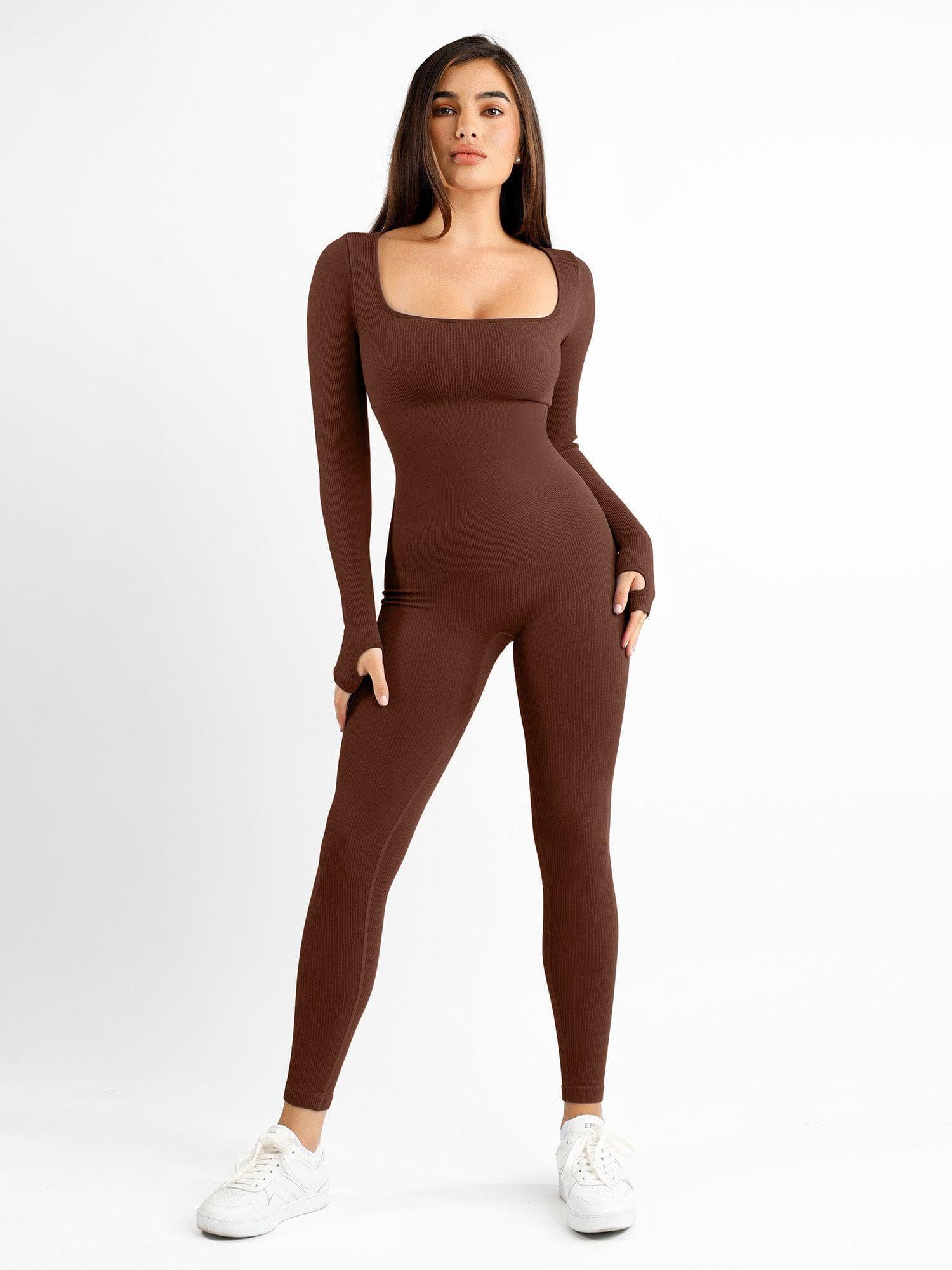 Seamless Square Neck Long-Sleeve Jumpsuit