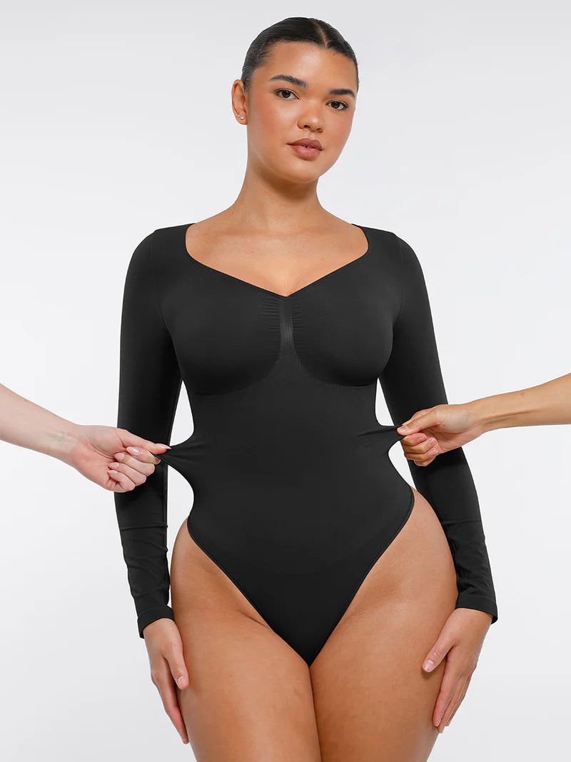 Seamless Long Sleeve Tummy Control Thong Bodysuit