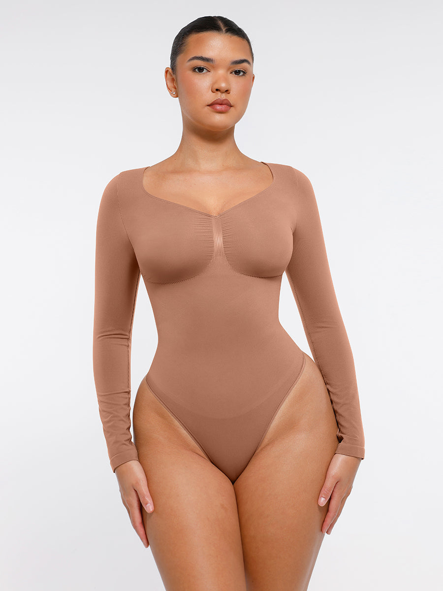 Seamless Long Sleeve Tummy Control Thong Bodysuit