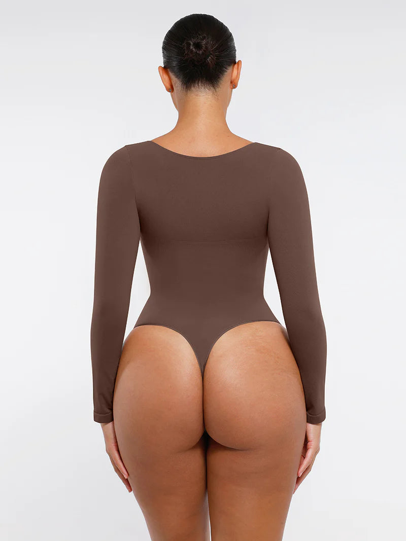 Seamless Long Sleeve Tummy Control Thong Bodysuit