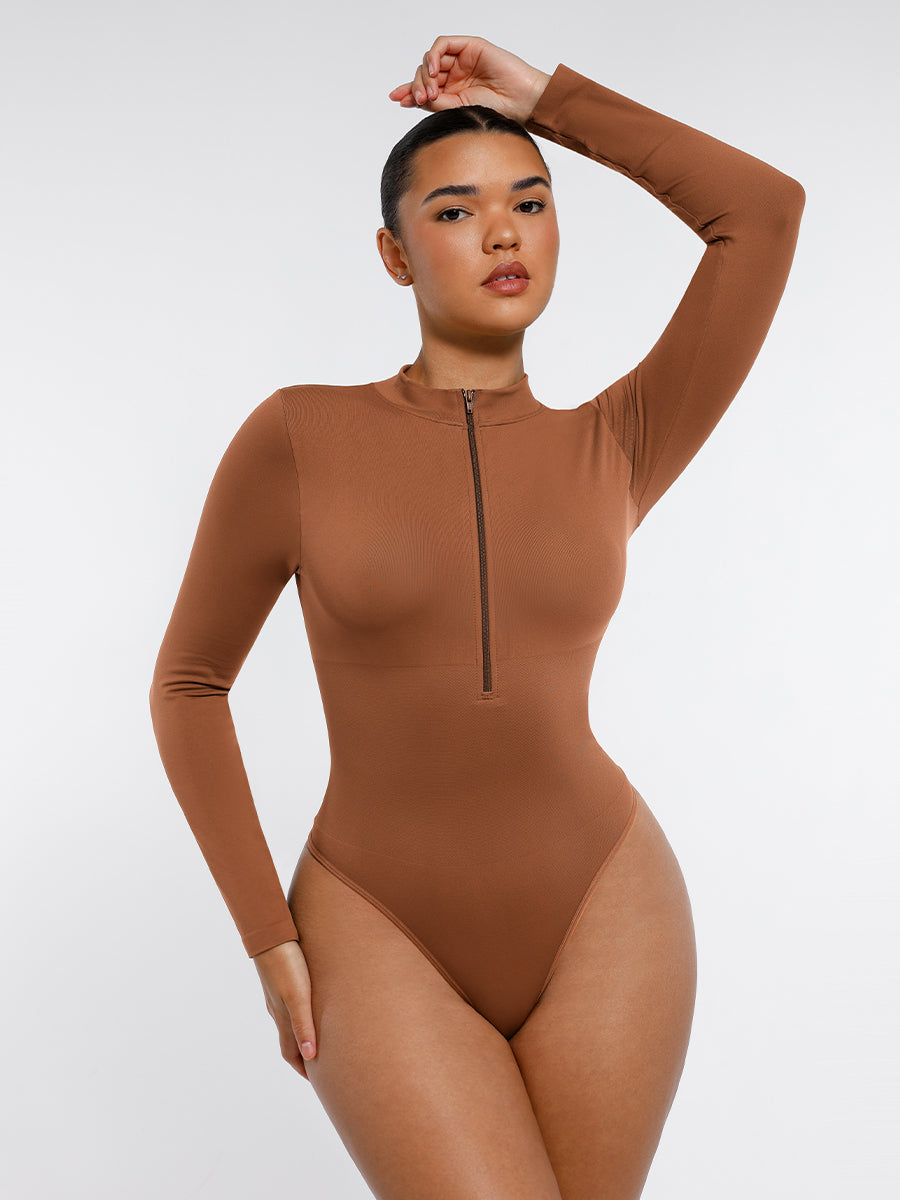 Long Sleeve Zipper Thong Bodysuit